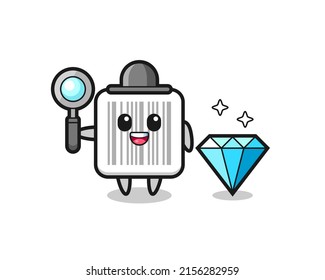 Ilustración del personaje de código de barras con un diamante , diseño bonito