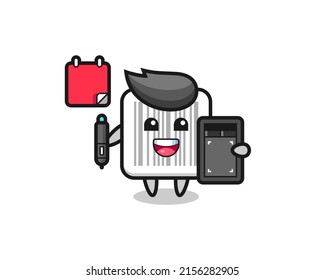 Illustration of barcode mascot as a graphic designer , cute design
