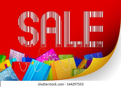 illustration of barcode sale with colorful shopping bag