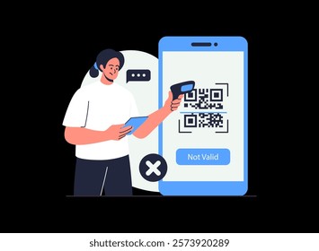 Illustration of an Barcode Scanner Not Valid Cartoon Character