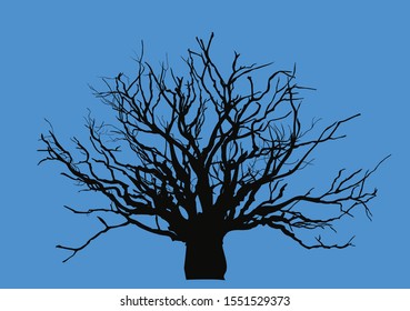illustration with bare tree isolated on blue background