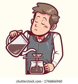 Illustration of a barista brewing coffee