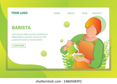 illustration barista pouring coffee, landing page