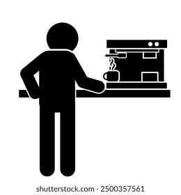 illustration of a barista using a coffee machine, the barista makes coffee