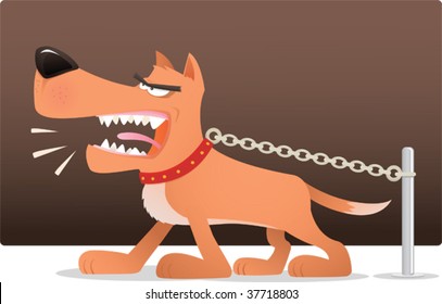 Illustration of barking dog with chain