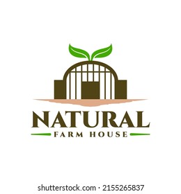 illustration of a barn and leaf logo. natural farm house logo vector template.