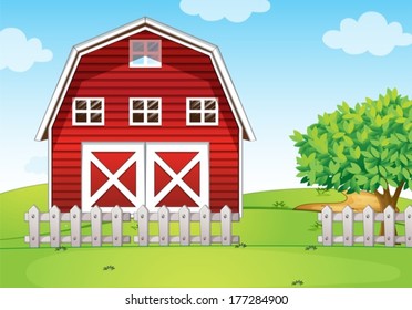 Illustration of a barnhouse at the hilltop