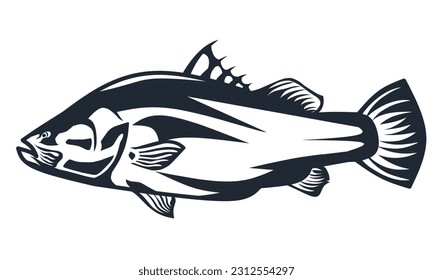 ilustración de peces barramundi en negro sobre fondo blanco