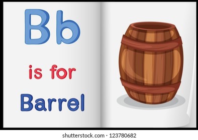 Ilustración de un barril en un libro sobre un fondo blanco