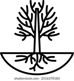Illustration of a barren tree in line art style.