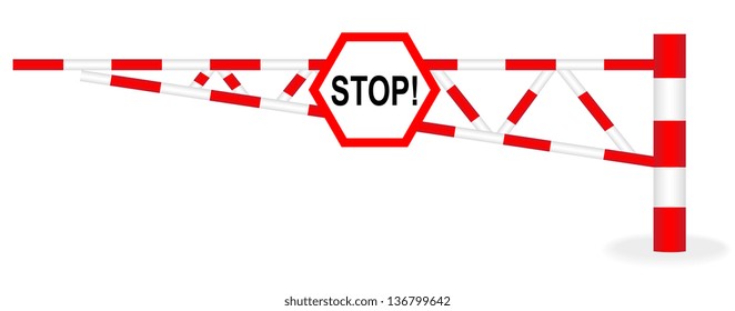 Illustration barrier with a stop sign on a white background