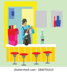 
illustration of a bartender brewing coffee