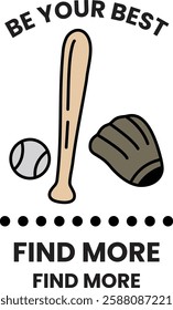 An Illustration of a baseball bat and glove in line art style. in the style of sign illustrations