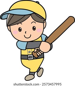 Illustration of a baseball boy swinging a bat