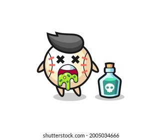 illustration of an baseball character vomiting due to poisoning , cute style design for t shirt, sticker, logo element