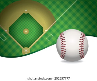 An illustration of a baseball and baseball field. Room for copy. Vector EPS file contains transparencies.