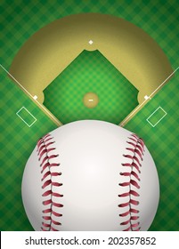 An illustration of a baseball field and baseball. Vector EPS file contains transparencies.