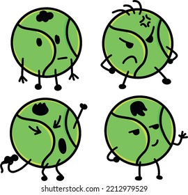 illustration of baseball in four simple green colored expressions to full color complex.