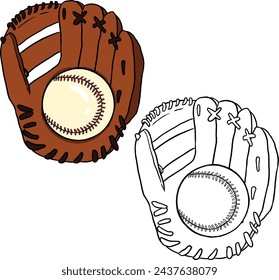 illustration of a baseball glove and ball.