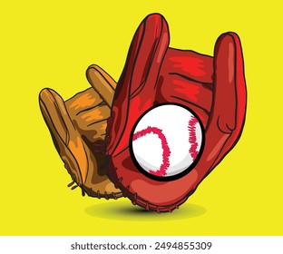 Illustration of a baseball glove catching a flaming baseball, leaving a trail of fire. Perfect for sports or competition concepts