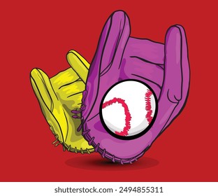 Illustration of a baseball glove catching a flaming baseball, leaving a trail of fire. Perfect for sports or competition concepts