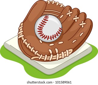 Illustration of a Baseball Glove Lying on a Base