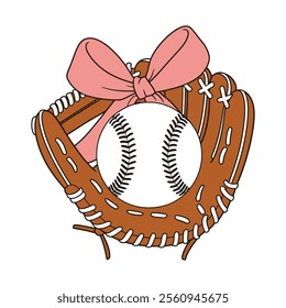 Illustration of Baseball Glove with Pink Bow Illustration