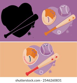 illustration of a baseball and its gloves