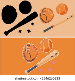 illustration of a baseball and its gloves