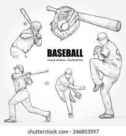 Illustration of Baseball. Hand drawn.