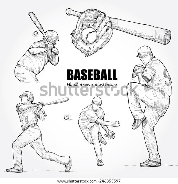 Illustration Baseball Hand Drawn Stock Vector (Royalty Free) 246853597