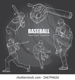 Illustration of Baseball. Hand drawn. chalkboard. vector.