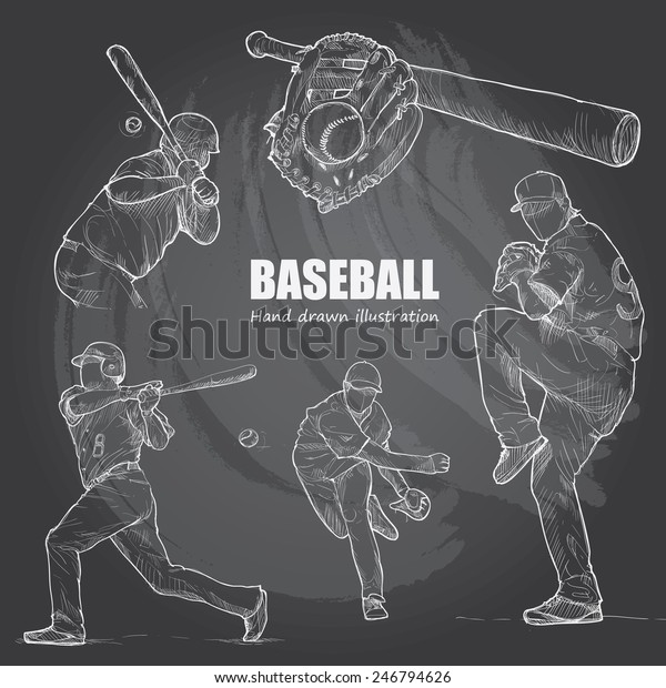 Illustration Baseball Hand Drawn Chalkboard Vector Stock Vector