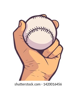 Illustration of baseball held in hand