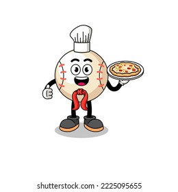 Illustration of baseball as an italian chef , character design