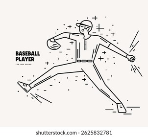 illustration of a baseball pitcher. Thin line graphic style for your design. Black print on white background