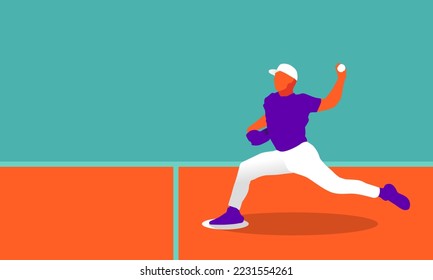 Illustration of baseball player in action. Isolate background.