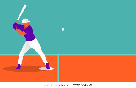 Illustration of baseball player in action. Isolate background.