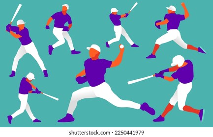 Illustration of baseball player in action. Isolate background.