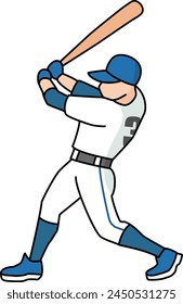 Illustration of a baseball player batting full swing