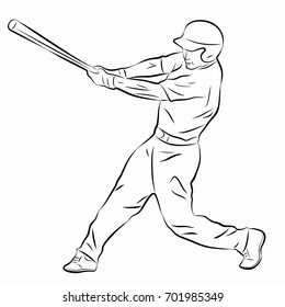 Illustration of a baseball player , black and white drawing, white background