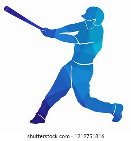 Illustration of a baseball player , blue triangles drawing, white background