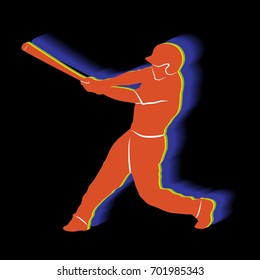 Illustration of a baseball player , color drawing, black background