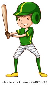 Illustration of a baseball player in green uniform on a white background    