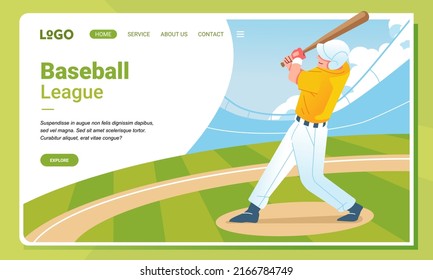 Illustration Baseball player on field character sport and Landing Page Design concept. for various digital purposes in a modern minimalist style