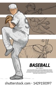 illustration of baseball player. baseball poster design. sport background.
