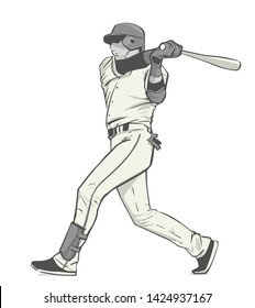 Illustration of baseball player striking with bat during game