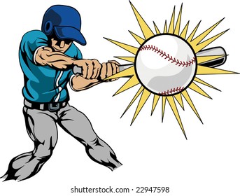 Illustration von Baseballspielern, die einen Schläger auf Baseball schlagen