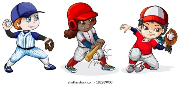 Illustration of the baseball players on a white background