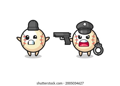 illustration of baseball robber with hands up pose caught by police , cute style design for t shirt, sticker, logo element